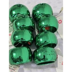 Vintage Green Christmas Napkin Rings Retro Holiday Set NWT Lot Of 8 Made India